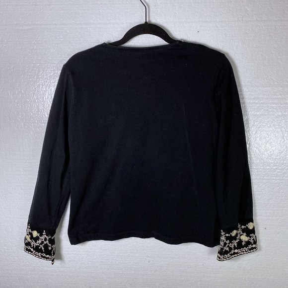 J. Jill Size Medium Black Embroidered Floral Top - Picture 3 of 8